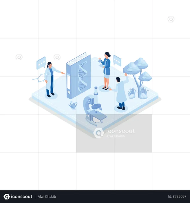 Woman and man working on dna research  Illustration