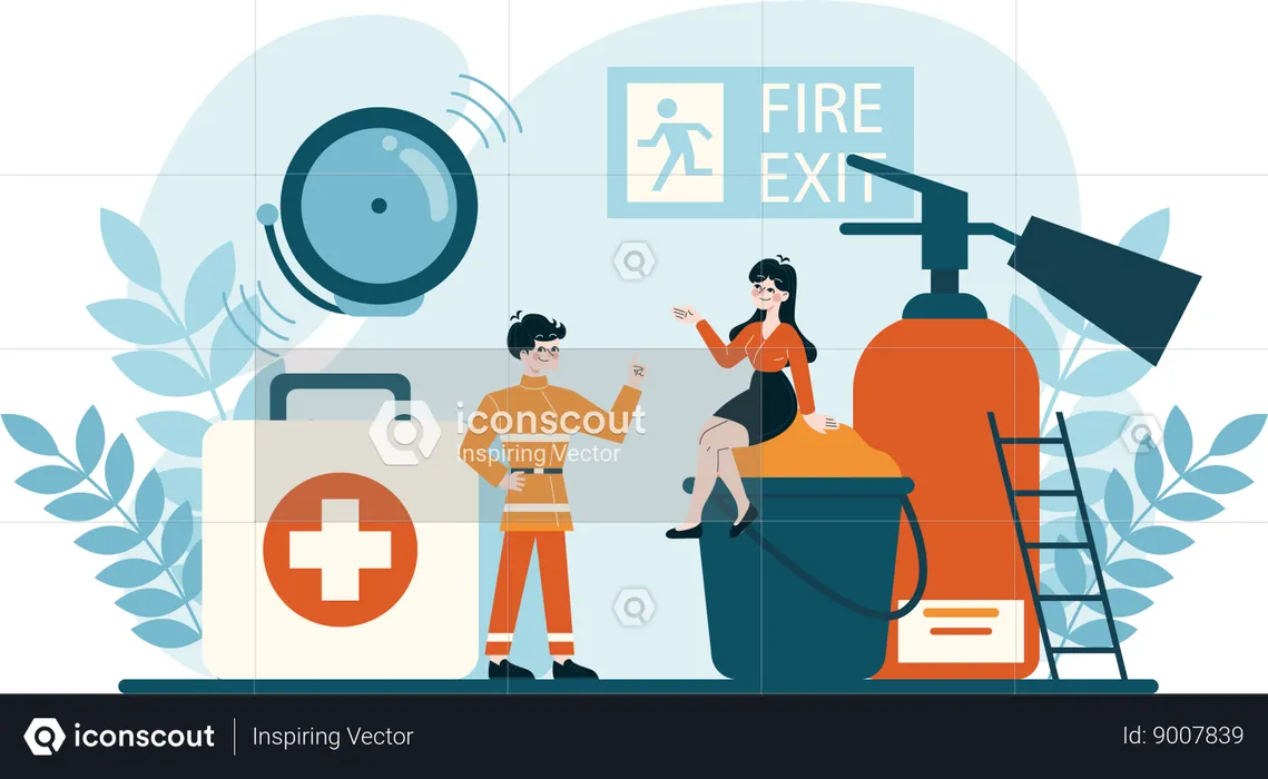 Woman and man working on fire and safety  Illustration