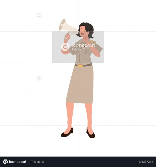 Woman announce using megaphone  Illustration