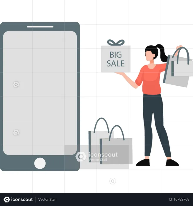 Woman announcing big sale offer  Illustration