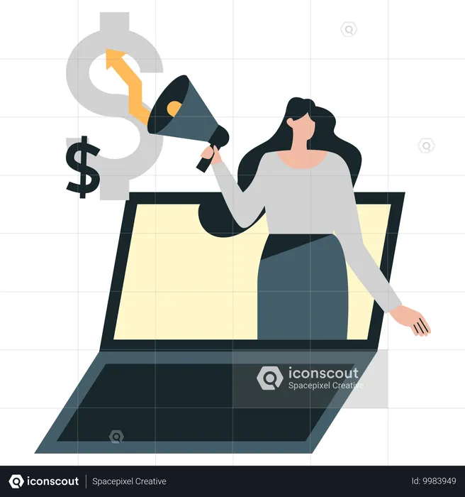 Woman announcing financial growth  Illustration