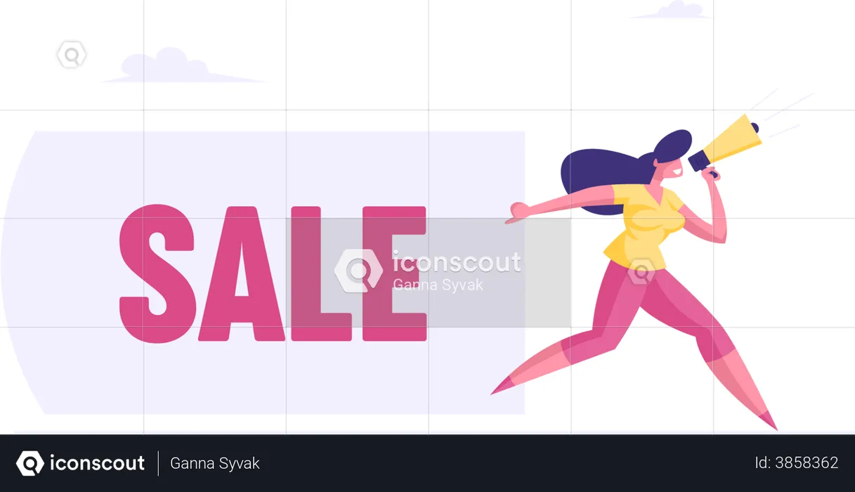 Woman announcing sale  Illustration