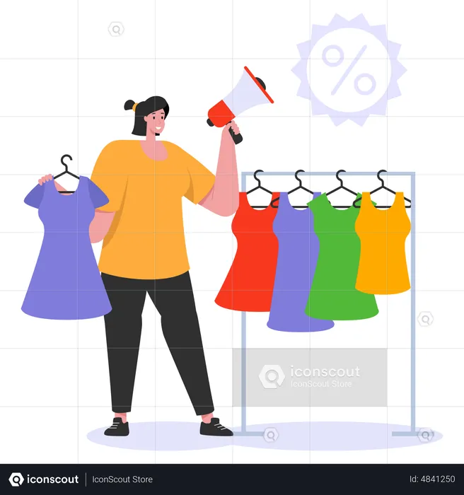 Woman announcing shopping sale  Illustration