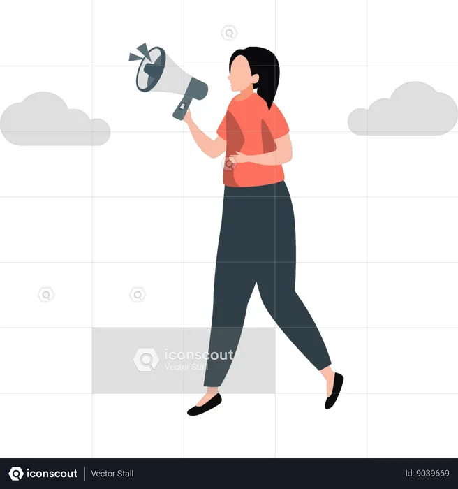 Woman announcing through megaphone  Illustration