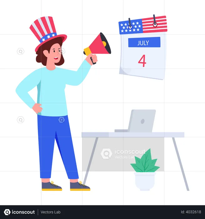 Woman announcing USA independence day  Illustration