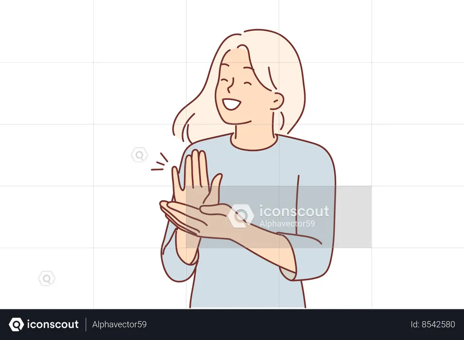Woman applauds and claps hands to support friend  Illustration