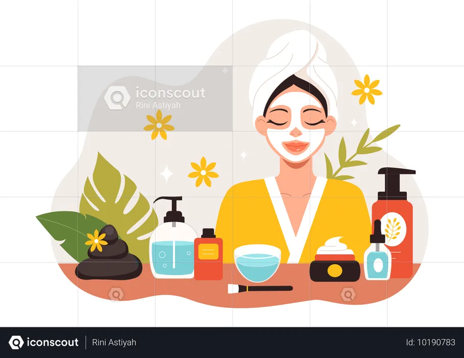 Woman applied face cream for anti aging  Illustration