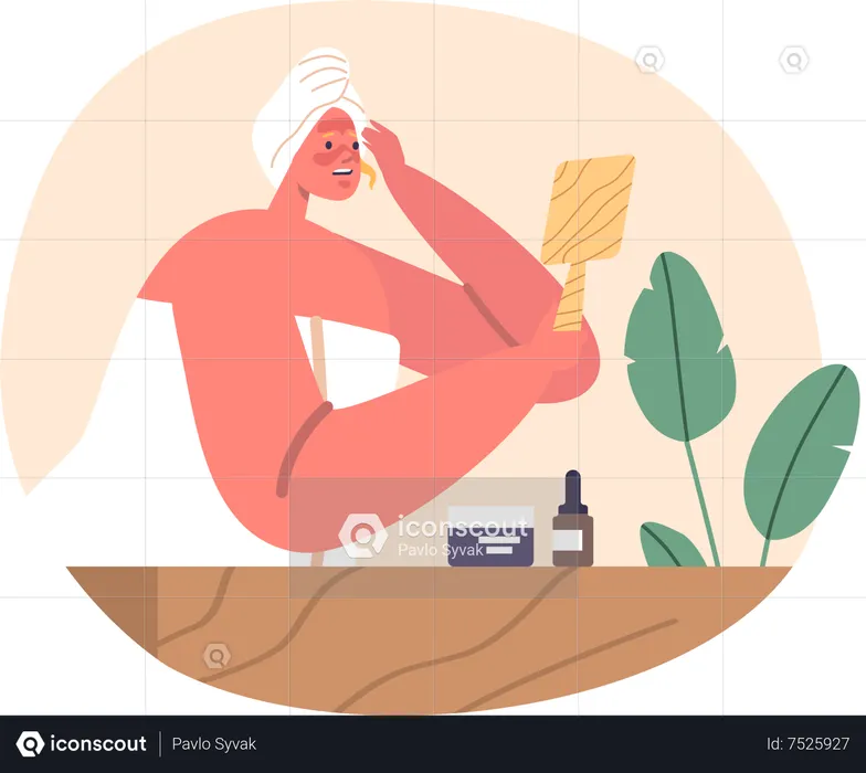 Woman applies cooling cream on sunburned skin  Illustration