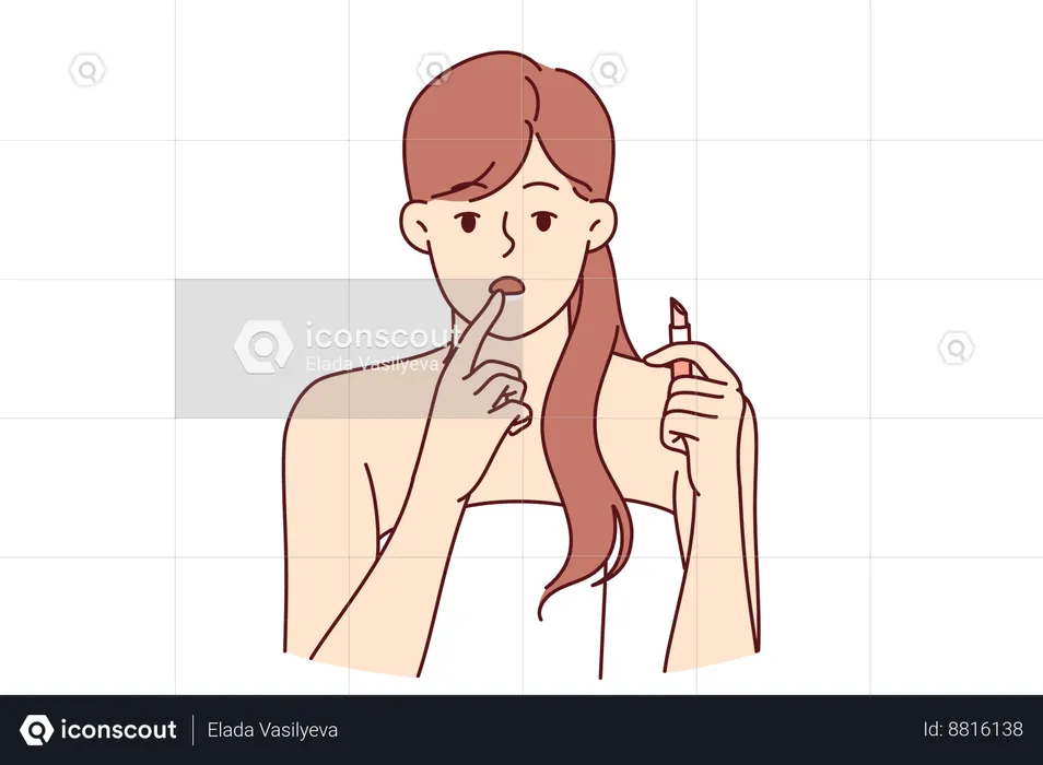 Woman applies lip balm on her lips  Illustration