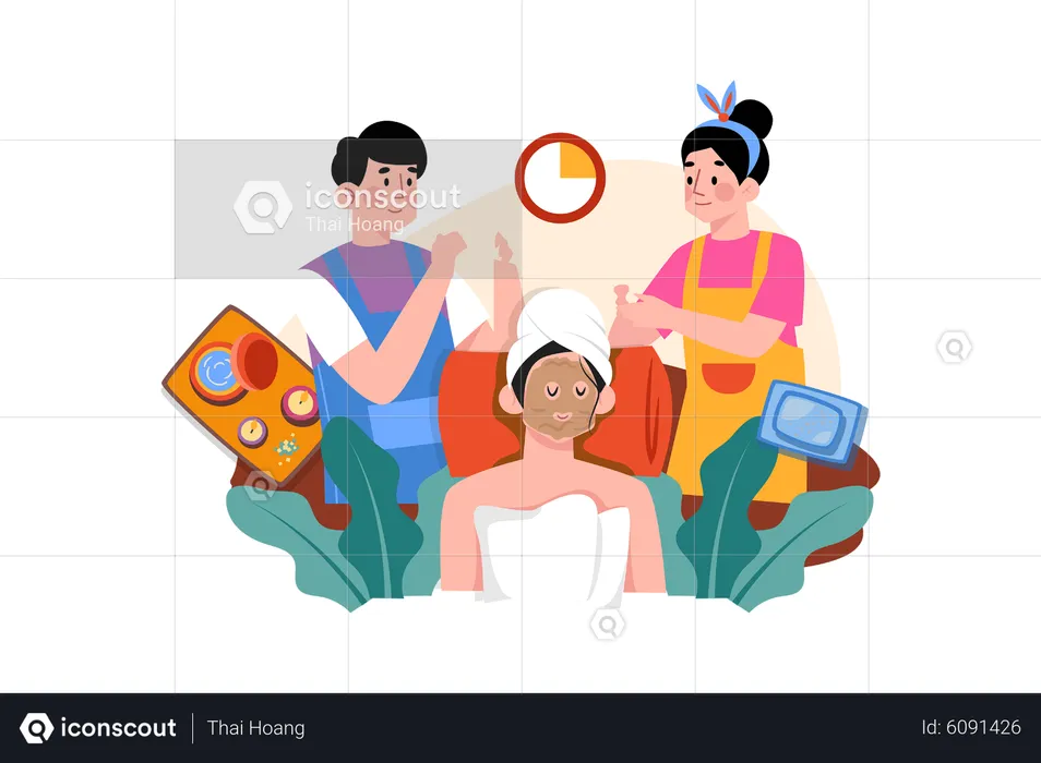 Woman applies moisturizing mask  Illustration