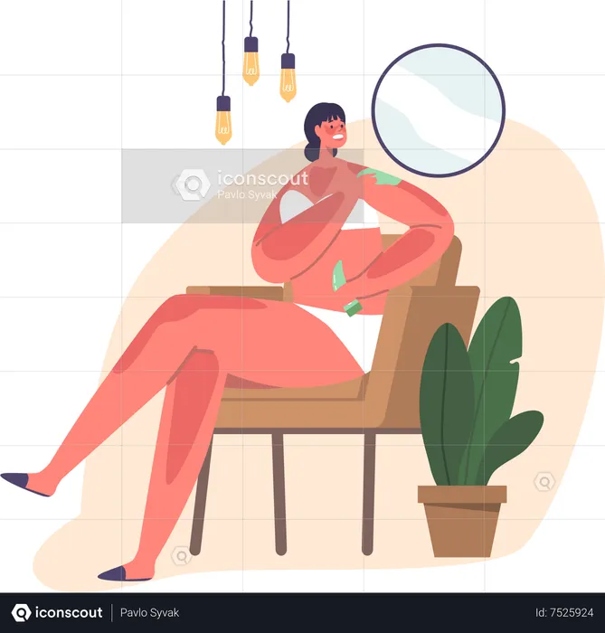 Woman applies sunburn cream  Illustration