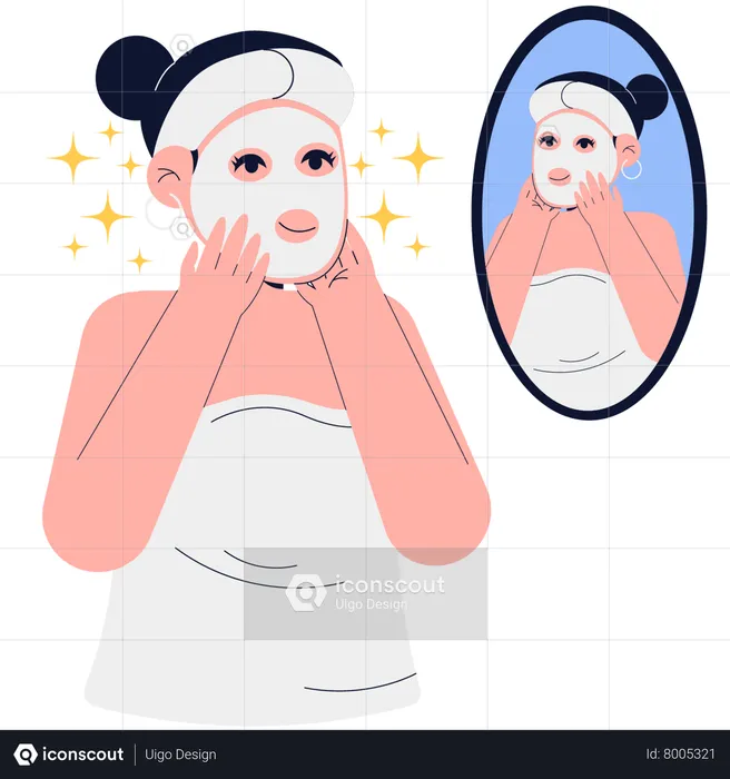 Woman apply facial treatment with mask  Illustration