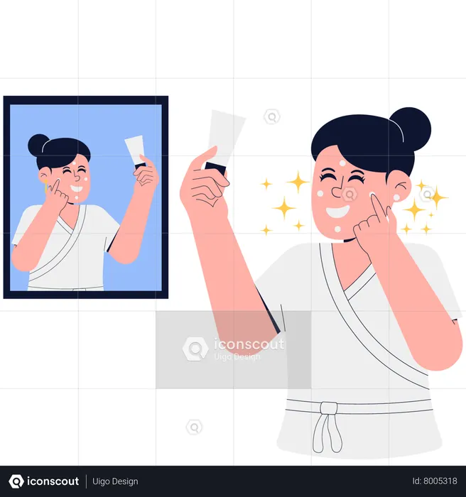 Woman applying acne cleanser facial treatment  Illustration
