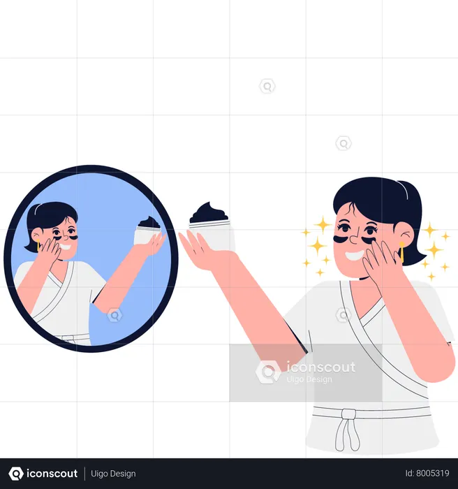 Woman applying cream for dark eye  Illustration