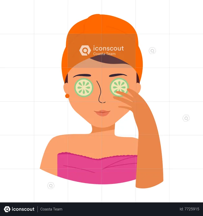 Woman applying Cucumber Eye mask  Illustration