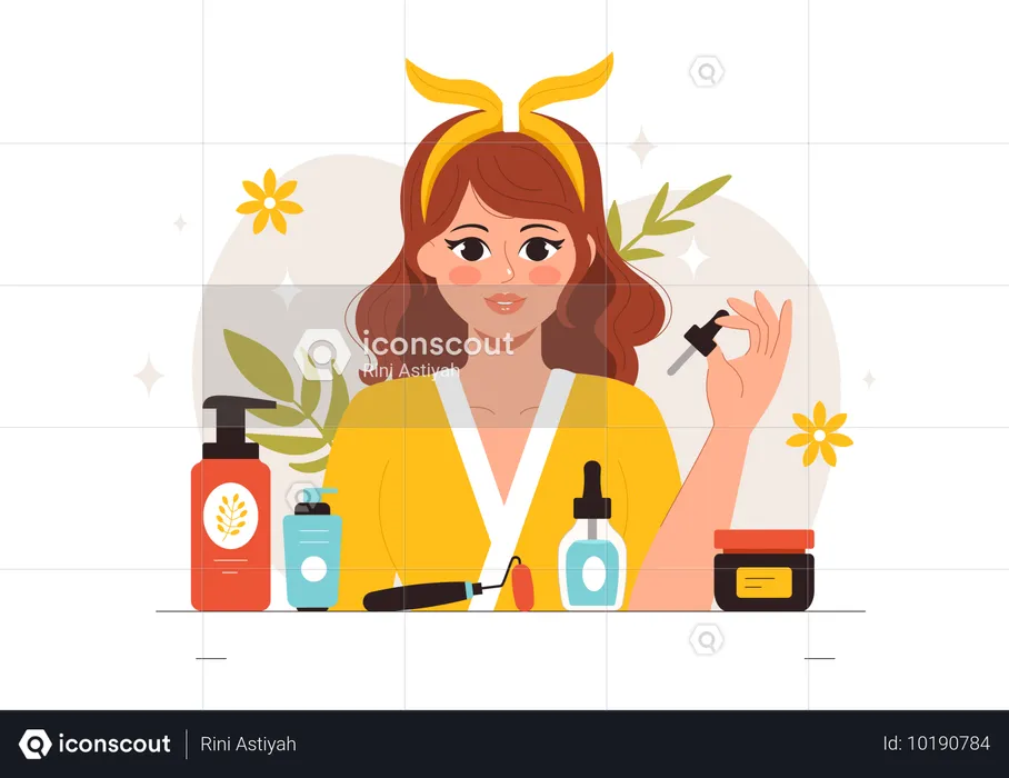 Woman applying face serum  Illustration