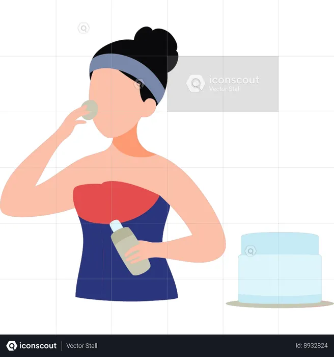 Woman Applying Lotion On Her Face  Illustration