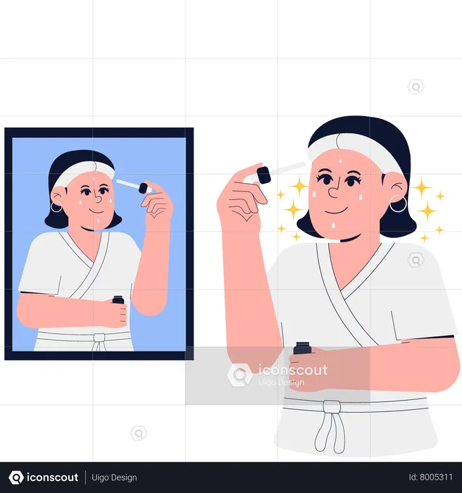 Woman applying serum on face  Illustration
