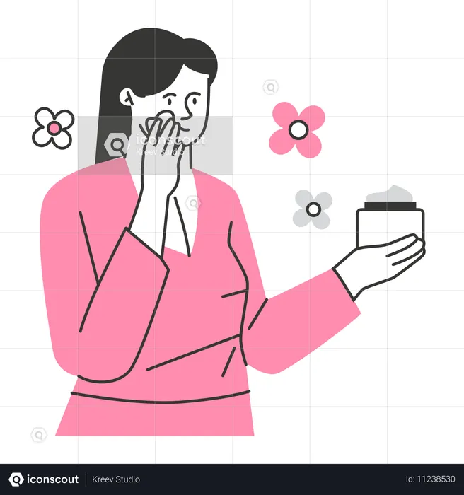 Woman applying skin product on face  Illustration