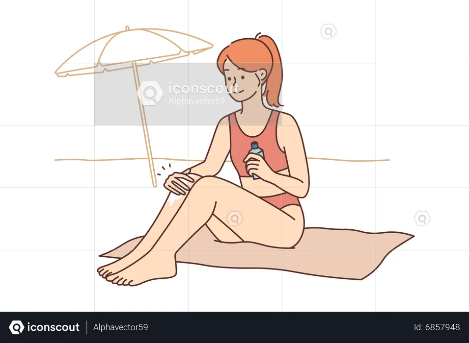 Woman applying sun screen on body  Illustration