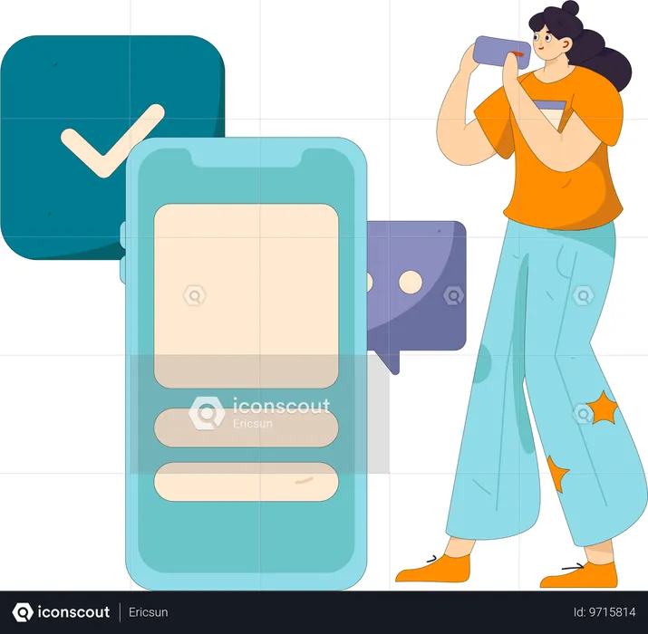 Woman approves her online chat through application  Illustration