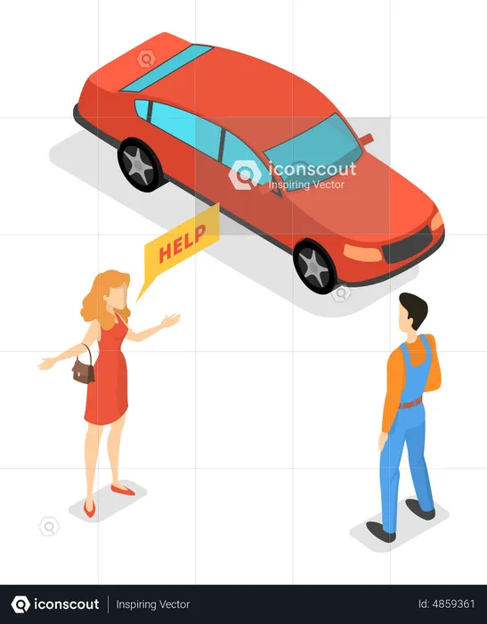 Woman asking for help during car wreck  Illustration
