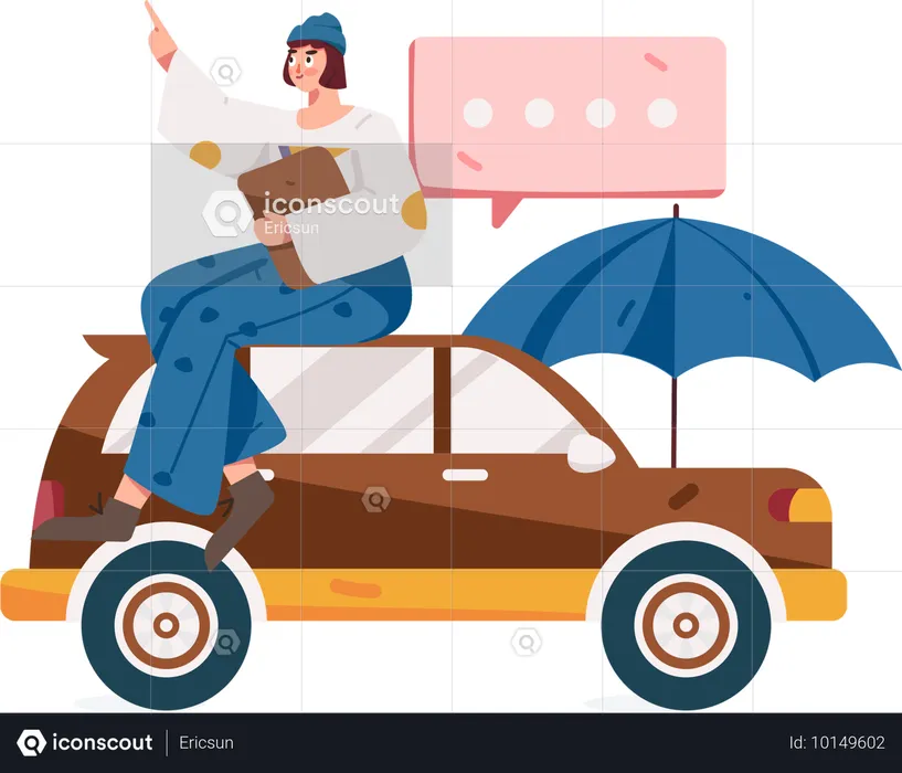 Woman asks questions on car insurance policy  Illustration