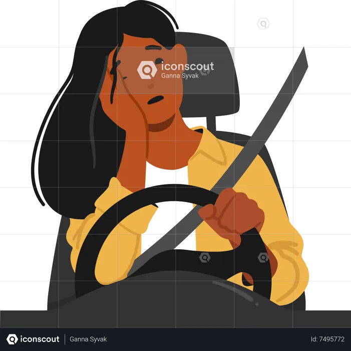 Woman Asleep While Driving  Illustration