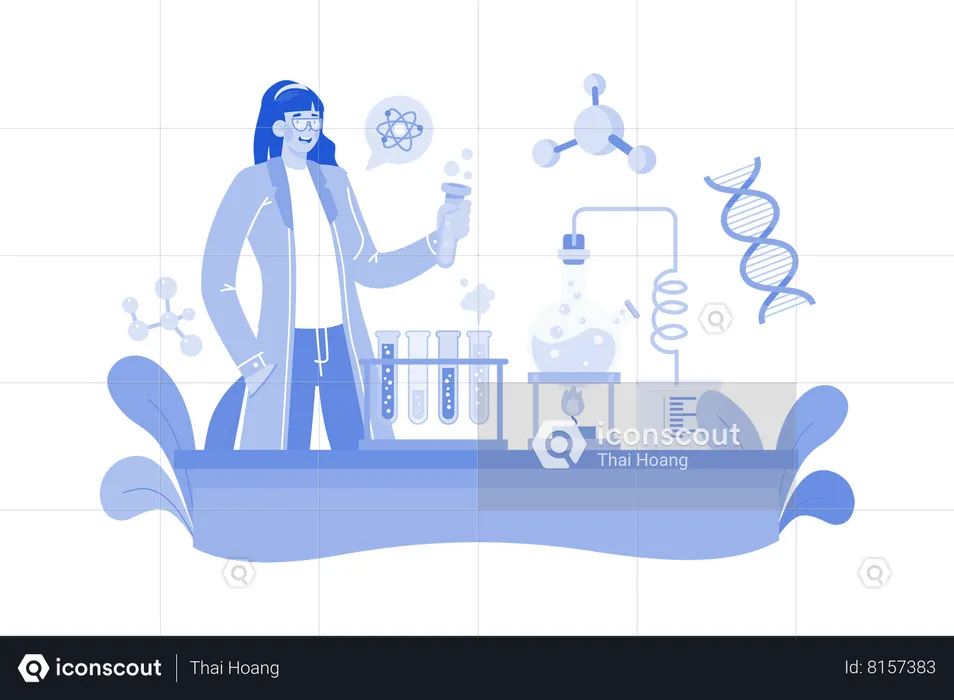 Woman Assistant Experiment On Diagnostic  Illustration