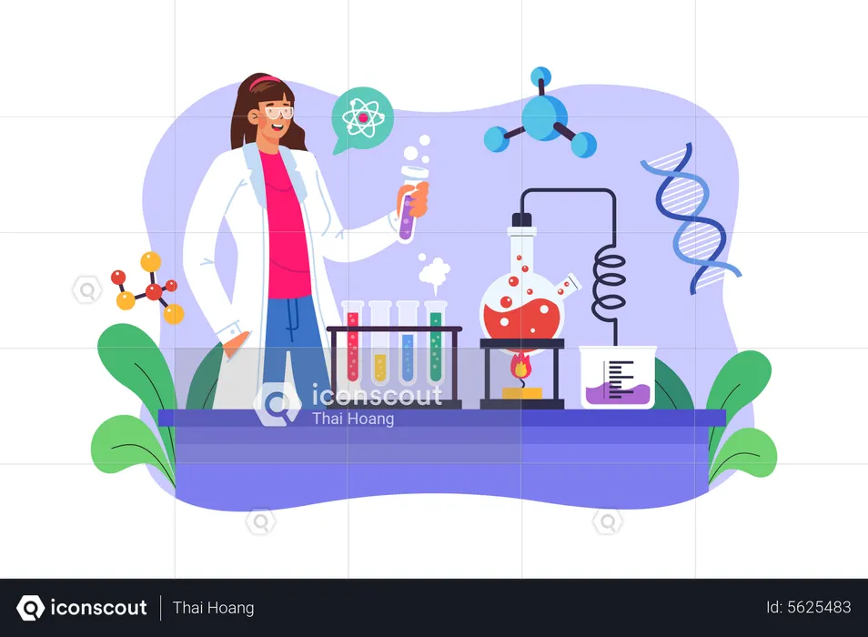 Woman Assistant Experiment On Diagnostic  Illustration