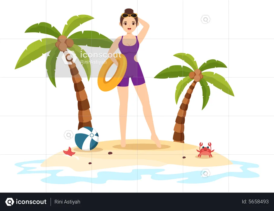 Woman at beach in swimsuit  Illustration