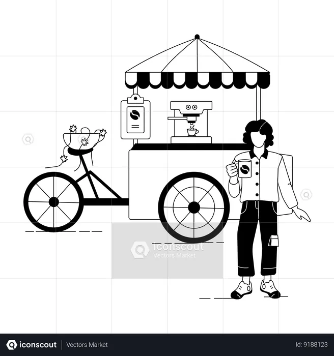 Woman at Coffee Cart  Illustration