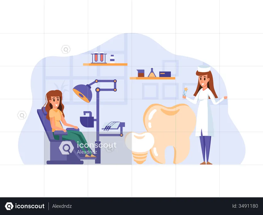 Woman at dental appointment with dentist  Illustration