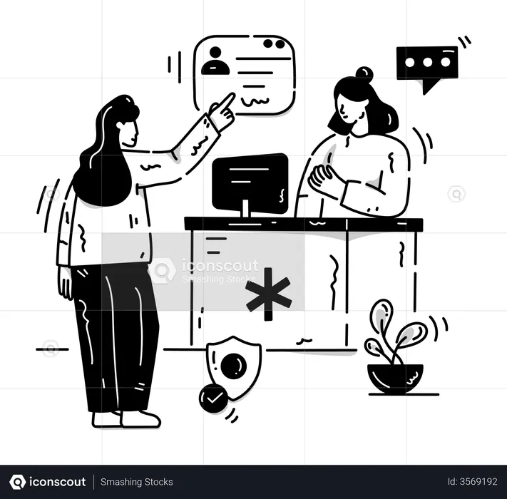 Woman at hospital reception  Illustration