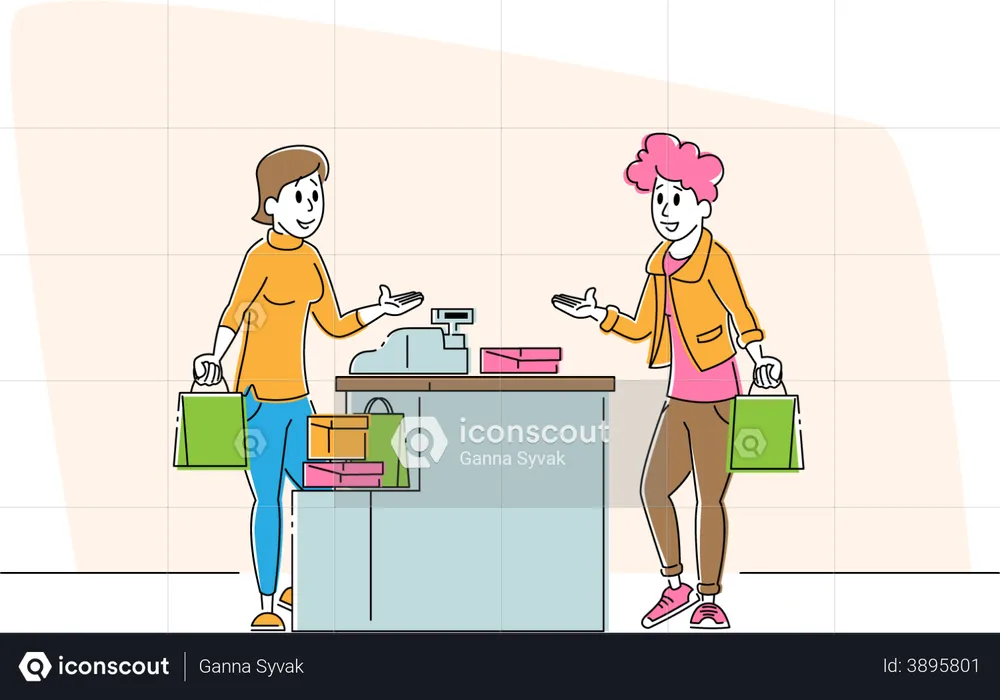 Woman at payment counter  Illustration