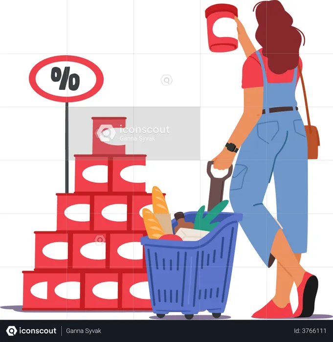 Woman at shopping mart buying product on discount  Illustration