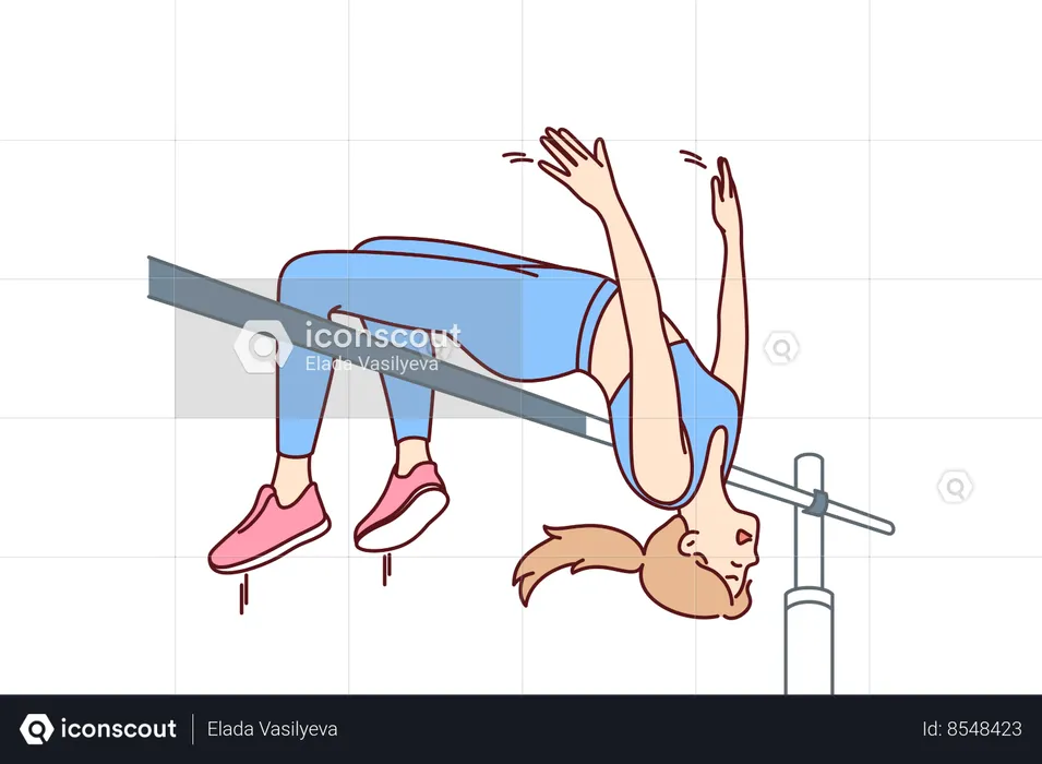 Woman athlete makes high jump over bar wanting to win sport competition  Illustration