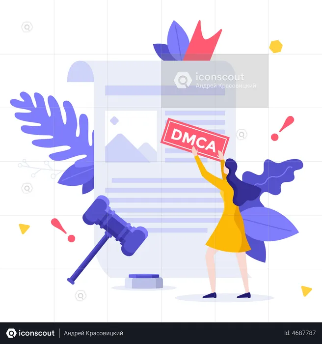 Woman Attaching Dmca Notice  Illustration