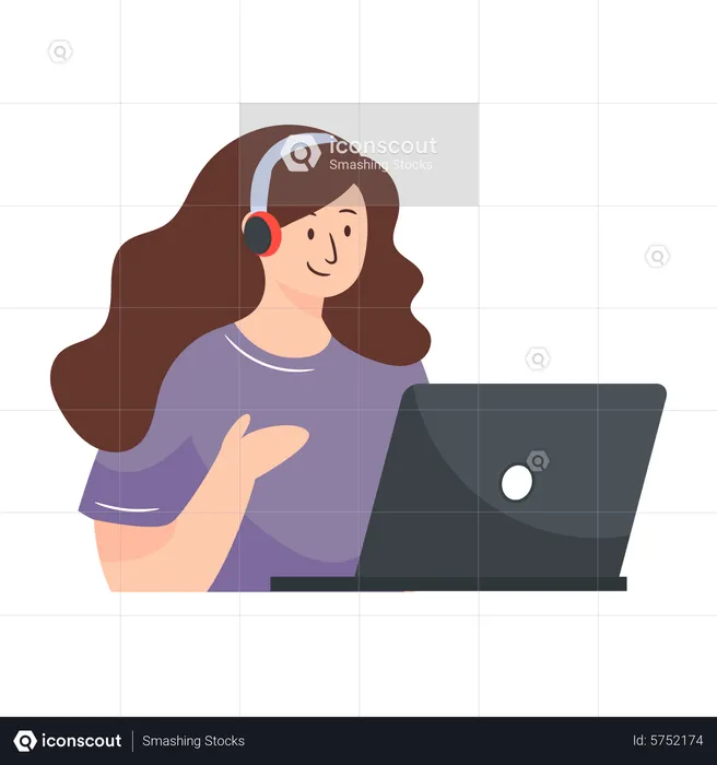 Woman attend meeting on laptop  Illustration