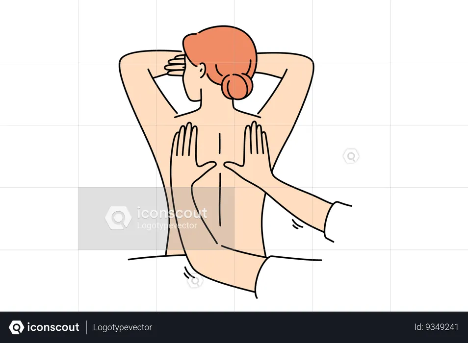 Woman attends massage treatments in SPA salon lying with bare back and enjoying rejuvenation therapy  Illustration