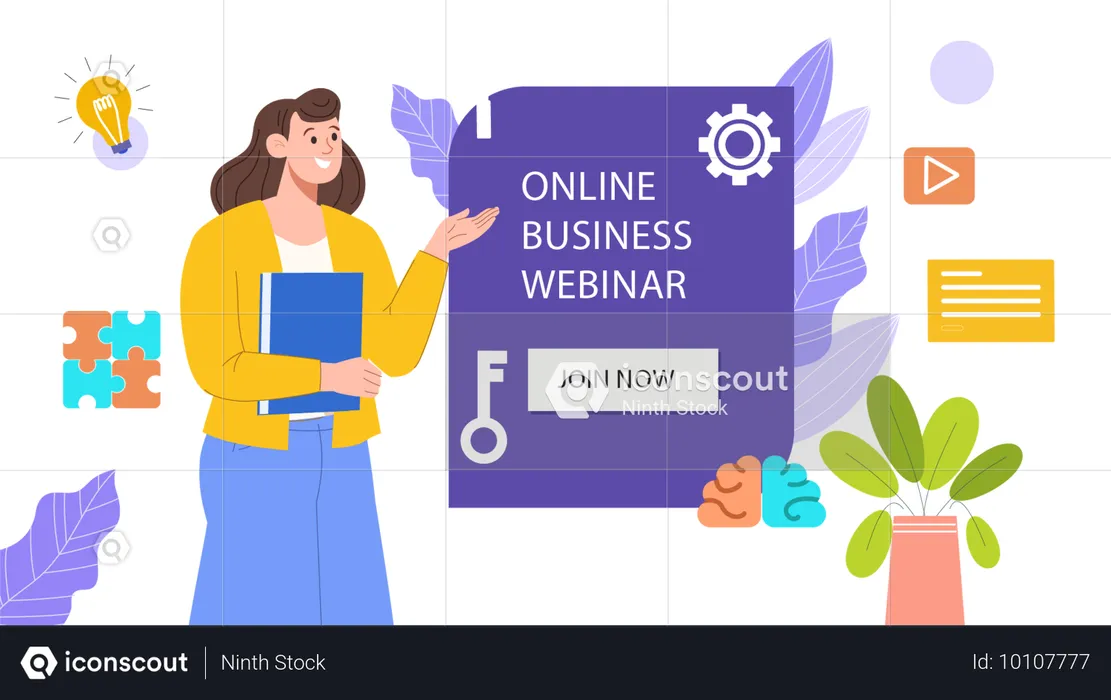 Woman attends online business webinar for presentation  Illustration