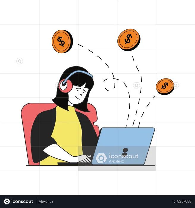 Woman attracting investors using online technology  Illustration