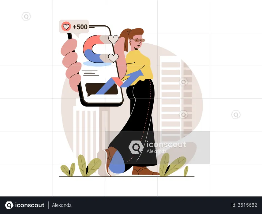 Woman attracting new customers by social media  Illustration