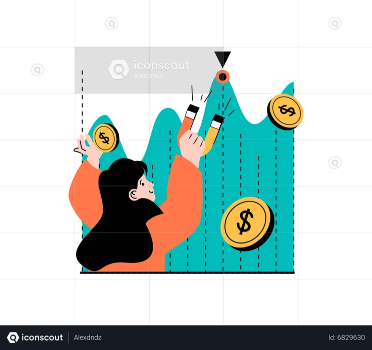 Woman attracting profit from investment  Illustration