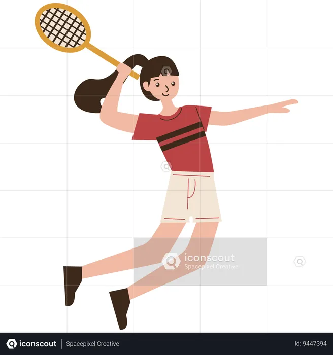 Woman Badminton Player Jumping Smash Movement  Illustration