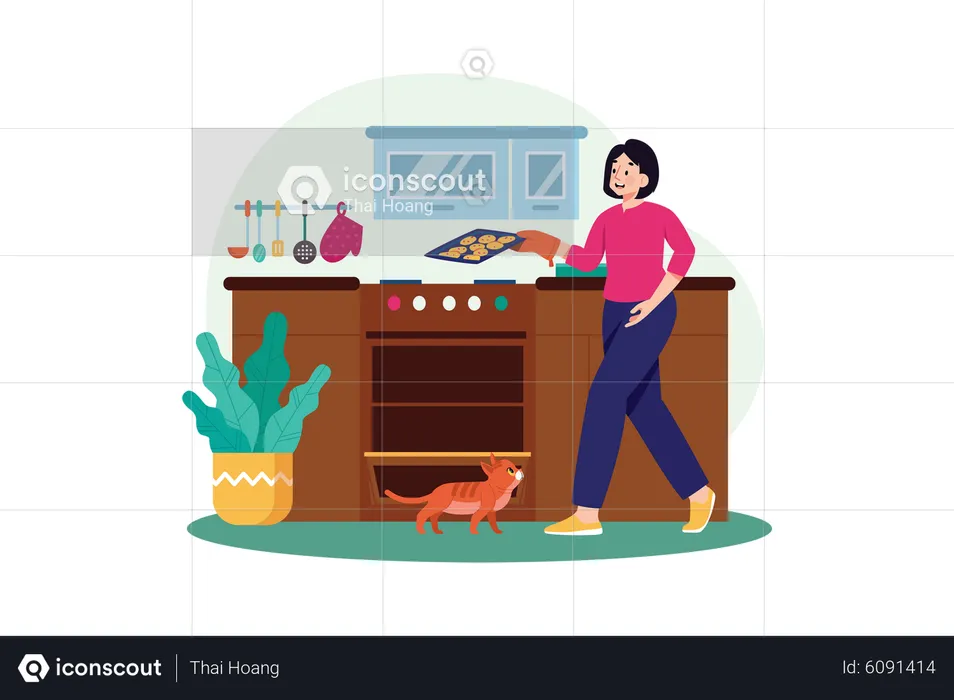 Woman baking cookies  Illustration