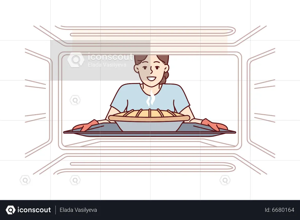 Woman baking pan cake  Illustration