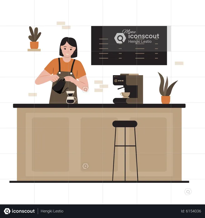 Woman barista making coffee  Illustration