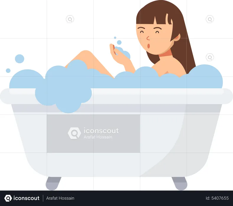 Woman bathing in bathtub  Illustration