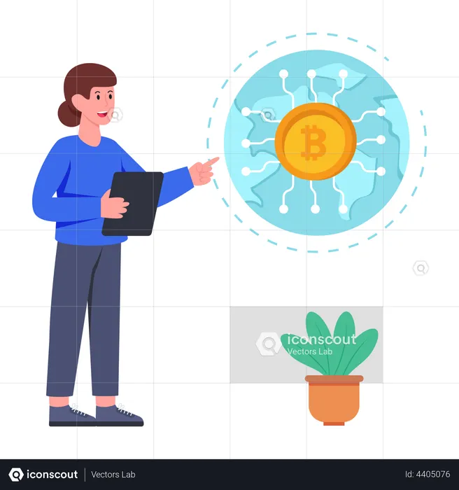 Woman be a part of Bitcoin network  Illustration